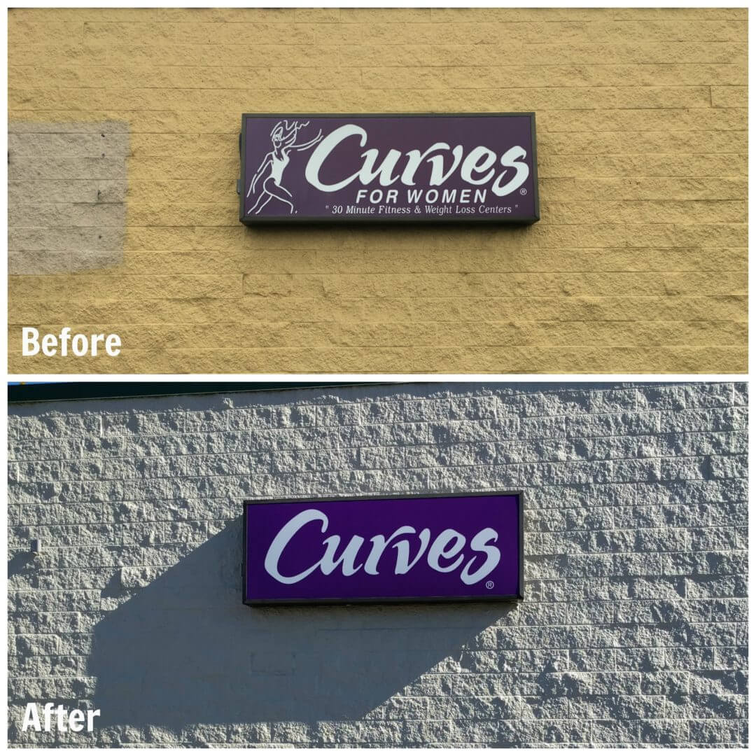 Before and After Curves Outdoor Sign Replacement Puget Sound Signs