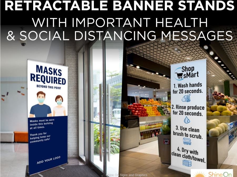 Retractable Banner Stands with Important Health & Social Distancing Messages